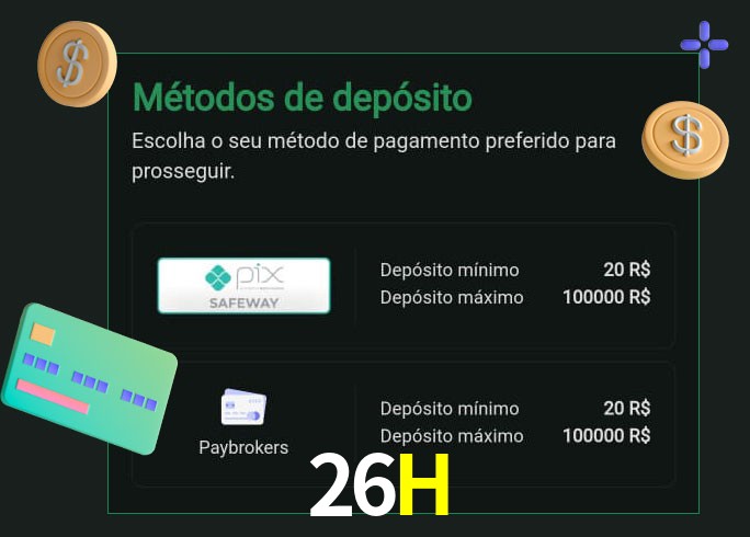 O cassino 26H oferece uma grande variedade de métodos de pagamento